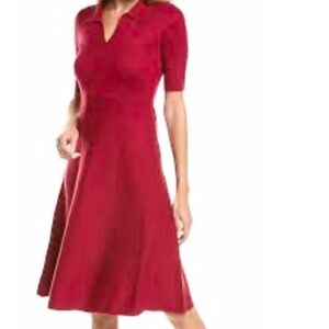 ELIE TAHARI Vintage Flat Collar Short Sleeve Midi Dress Sz M Red